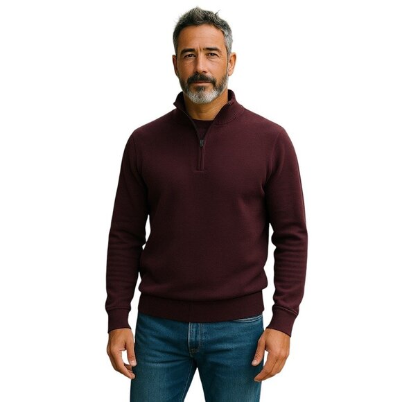 Stetson Elbow Patch Sweater Burgundy Size S Minimalist Western Yellowstone Cozy - Picture 1 of 14